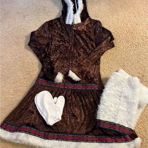 Woman’s Brown Eskimo Costume with White Accent- gloves & boot coverings
